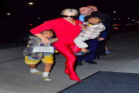 Kim Kardashian shows off much slimmer figure & butt in skintight red pants on NYC outing with..