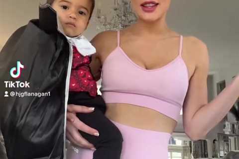 Newly-single Helen Flanagan shows off her abs in a crop top and leggings in sweet Halloween video..