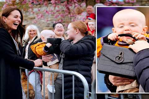 Hilarious moment Kate has her £695 Mulberry bag grabbed and chewed by adorable tot on Aberfan visit ..