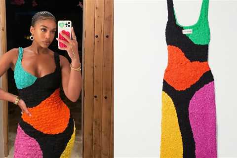 Lori Harvey’s Multicolored $895 Mara Hoffman Textured Dress and Yellow Loewe Heels Was the Chicest..