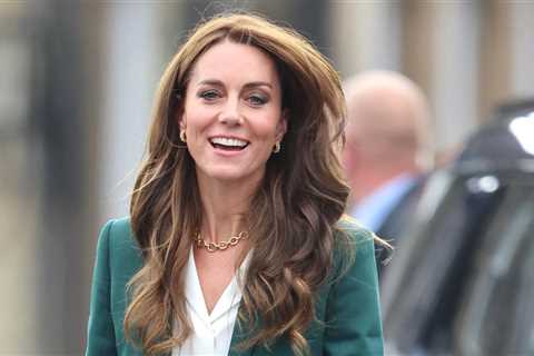 Kate Middleton beams in stylish Burberry suit as she visits textiles company once owned by her..