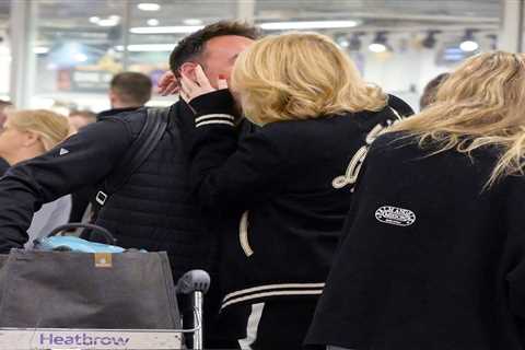 Ant McPartlin shares a passionate kiss with wife Anne-Marie as they reunite at Heathrow Airport