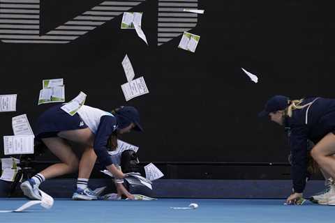 Protester throws anti-war pamphlets on tennis court, disrupting Australian Open match: ‘Bombs are..