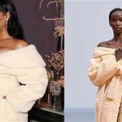 Rihanna Launches Fenty Hair in London in a Jacquemus Cream Coat, John Galliano SS 06 Ruffle Dress..