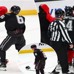 Justin Bieber drops gloves with Jeremy Roenick at L.A. charity hockey game