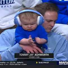 Creighton star Steven Ashworth’s 9-month-old son cheers him on at March Madness