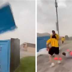 Soccer Referee Rocked By Portable Toilet During Fierce Storm