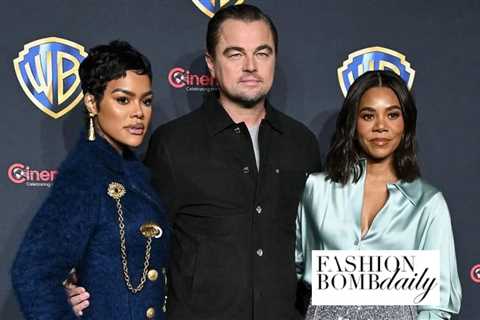 Teyana Taylor Wore a Navy Schiaparelli Coat Alongside Leonardo DiCaprio and Regina Hall in a Aqua..