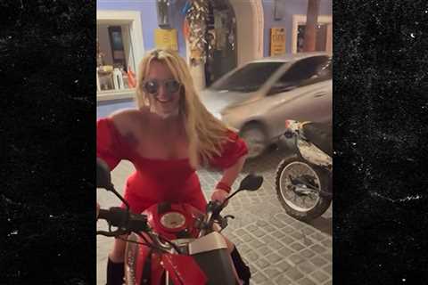 Britney Spears Hops on Back of Motorcycle in Bright Red Dress