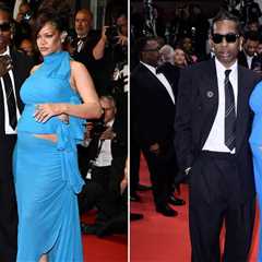 Rihanna Stunned in a Turquoise Alaia Cut-out Gown with Beau A$AP Rocky in a Black YSL Suit at the..