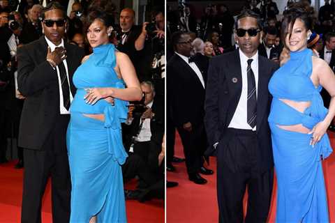 Rihanna Stunned in a Turquoise Alaia Cut-out Gown with Beau A$AP Rocky in a Black YSL Suit at the..