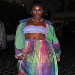 Jodie Turner-Smith Stuns in Colorful Purple, Blue, and Green Plaid Marrakshi Life Ensemble at..