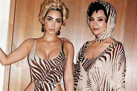 Kim Kardashian Poses in Tiny Swimsuits Behind the Scenes of Skims Tiger Shoot