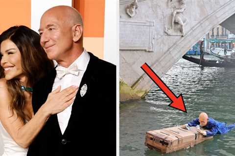 A Life-Sized Jeff Bezos Dummy Was Thrown Into The Venice Grand Canal By Protestors Of His..