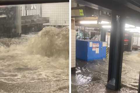 NYC Subway Platform Flooded Amid Deluge of Heavy Rain, Caught on Camera
