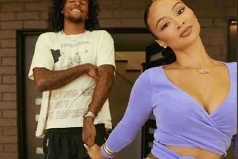 Draya Answers Gen Z Questions with Jalen Green in Maisie Wilen Purple Terry Cloth Wrap Cardigan and ..