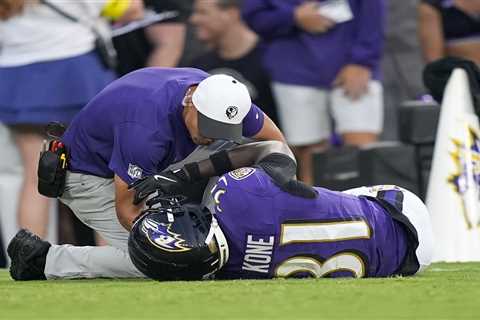 Ravens rookie Bilhal Kone carted off with season-ending knee injury