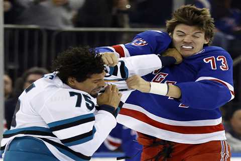 Rangers’ Matt Rempe exits with injury after heavyweight bout Sharks’ Ryan Reaves