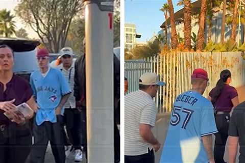 Justin Bieber Arrives At World Series Game 3 in Blue Jays Gear