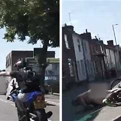 Naked Cyclist Crashes After Shove From Man on Motorcycle, on Video