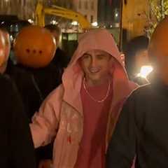 Timothée Chalamet at 'Marty Supreme' Pop-Up With Ping-Pong Headgear Gang, on Video