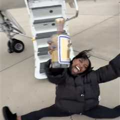 Simone Biles does split with a bottle of tequila after private jet trip for Bears’ Black Friday game