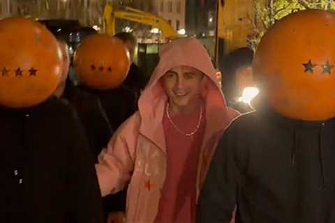 Timothée Chalamet at 'Marty Supreme' Pop-Up With Ping-Pong Headgear Gang, on Video