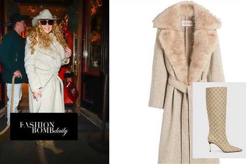 Mariah Carey Wore a Nude Valentino Coat with Gucci Boots in Aspen for the X-Mas Season