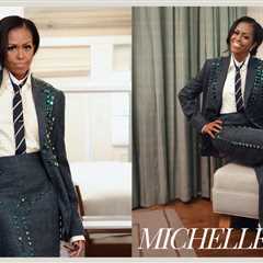 Michelle Obama Looks Fierce in a Navy Plaid Thom Browne Embellished Suit