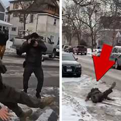 ICE Agent Hilariously Slips on Ice in Minnesota, Ironic Spill Caught On Video
