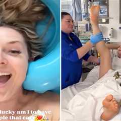 Lindsey Vonn returns home after Winter Olympics injury but says she’s still not able to stand