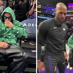 Justin Bieber Daps Up LeBron, Sips Drink Courtside At Lakers Game
