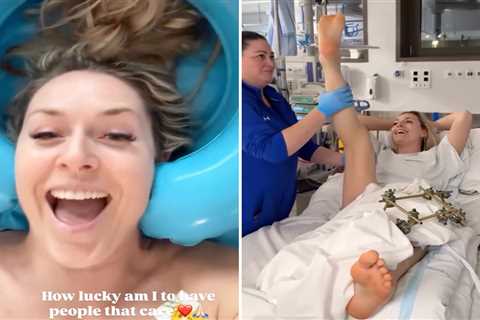 Lindsey Vonn returns home after Winter Olympics injury but says she’s still not able to stand