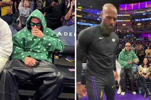 Justin Bieber Daps Up LeBron, Sips Drink Courtside At Lakers Game