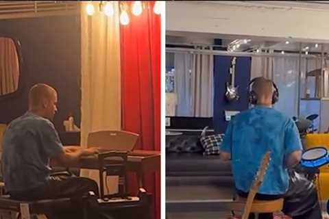Justin Bieber Plays Drums, Piano in Furniture Store Impromptu Jam Session
