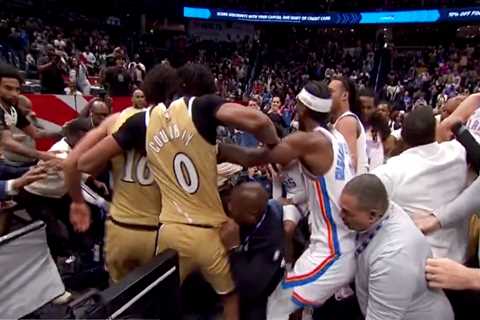 Four players ejected after wild Thunder-Wizards brawl that veered into stands