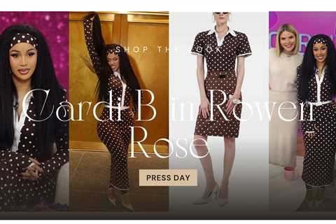 Cardi B in Brown Polka Dot Rowen Rose for Press Day Talking Little Miss Drama Tour and Grow Good..