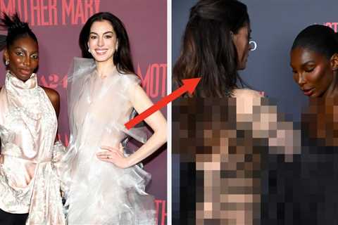 Anne Hathaway Had The Perfect Dress To Help Michaela Coel Avoid A Wardrobe Malfunction On The Red..