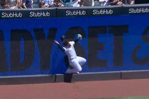 Yankees’ Jasson Dominguez carted off after crashing into wall making leaping catch