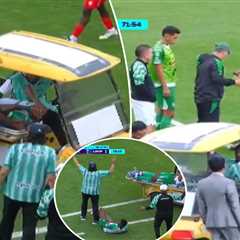 Ecuadorian soccer player collides with medical cart carrying injured teammate in bizarre scene