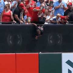 Reds fan holds kid by legs in effort to get home run ball in wild scene: ‘Going to sacrifice his..