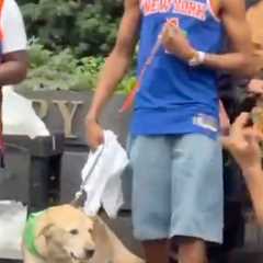 Mikal Bridges brings his dog to Knicks’ championship parade