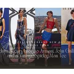 Zendaya Wears Giorgio Armani, John Galliano, and a Vintage Spider-Man Tee on the Spider-Man: Brand..