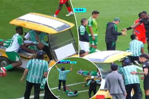 Ecuadorian soccer player collides with medical cart carrying injured teammate in bizarre scene