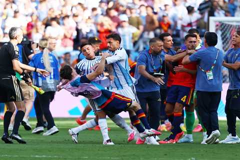 Punches thrown as wild brawl breaks out after final World Cup whistle