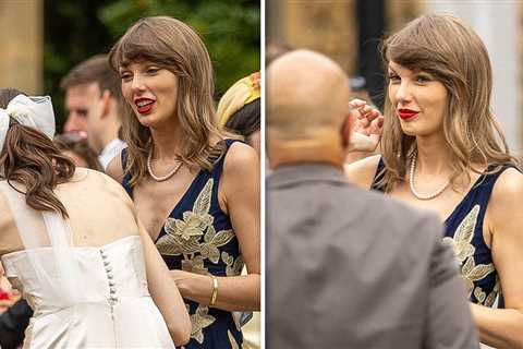Taylor Swift Attends English Wedding, Shows Off Massive Ring With Sabrina, Jack & More