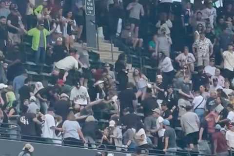 Fan leaps down two rows to stomp fellow spectator in wild brawl during Mets-White Sox game
