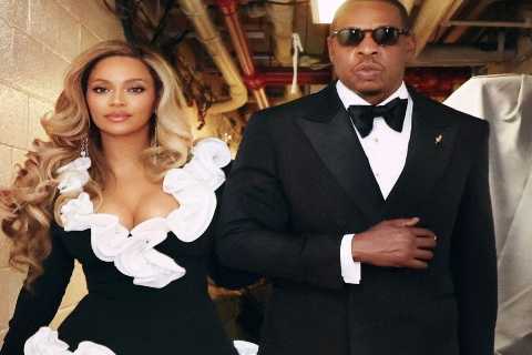 Beyoncé Wore a Custom Black and White Ruffled Rowen Rose Bodysuit and Daccori Platforms to the..
